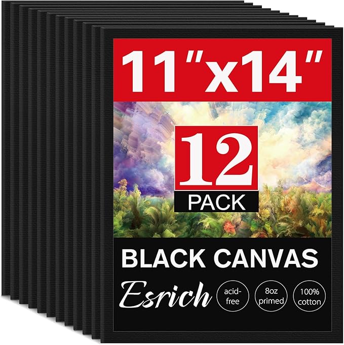 12 Pack Black Canvas for Painting 11x14 Inch, Canvas Boards for Painting, Cotton Primed Acid Free Blank Canvas Panels for Oil, Acrylic Paint and Tempera.