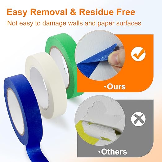 Painters Tape 10 Rolls, Masking Tape 1 Inches x 55 Yards,Gentle Adhesive,Protects Delicate Surfaces, Painting Tape for Walls, Labeling, Decorating,Crafts,DIY,No Residue,Easy Removal,Blue