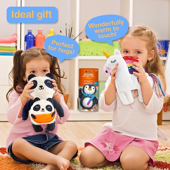 Avenir My First Sewing Kit for Beginner Ages 6+ I Premium Plush Big DIY Animals I Child-Safe Tools for Easy Crafting Fun I Motor Skills Wiggle Stuff Stitching Creativity I Skill Gift for Boys & Girls
