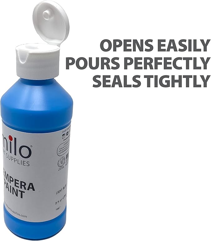 milo Washable Paint | 12 Colors 8 oz Bottles | Made in the USA | Safe and Non-Toxic Tempera Paint for Arts & Crafts, Poster, Window, Classroom, School