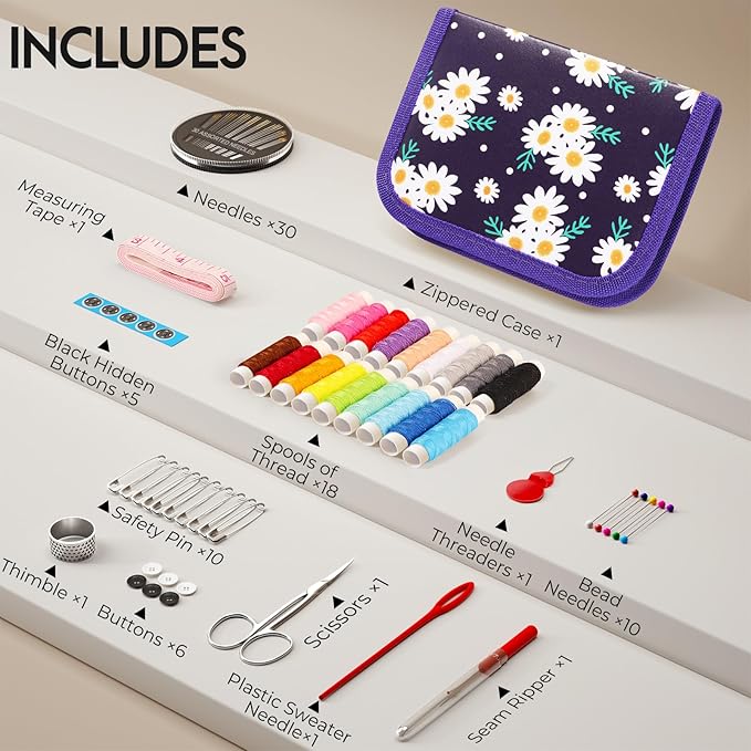 Coquimbo Sewing Kit Gifts for Grandma Mom Adults Beginner Kids Traveler, Portable Sewing Supplies Accessories with Case Contains Thread, Needle, Scissors, Measure Tape, Thimble