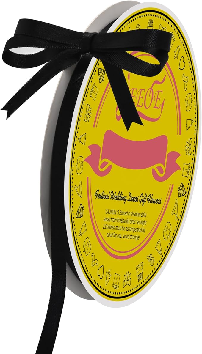 Double Face Black Satin Ribbon 1/4 inch X 50 Yards Polyester Black Ribbon for Gift Wrapping Very Suitable for Weddings Party Hair Bow Invitation Decorations and More