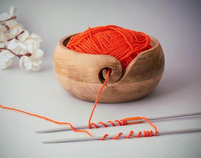 New Years Gifts for Women Wooden Yarn Bowl Knitting Bowl Large Crochet Yarn Holder Handmade Crocheting Accessories and Supplies Organizer 7 x 3 (Natural)