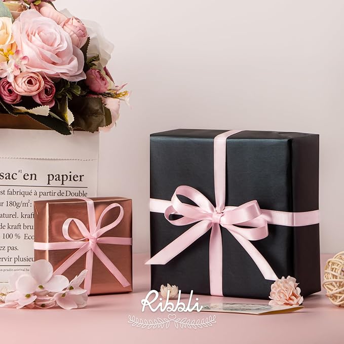 Ribbli Light Pink Satin Ribbon Double Faced Satin 1/2 inch x Continuous 50 Yards-Light Pink Ribbon for Gift Wrapping Crafts Wedding Decoration Bows Bouquet Floral Arrangement