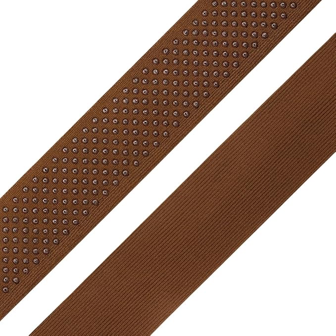Mandala Crafts 3 Inch Elastic Silicone Gripper Tape for Clothing - 5 Yds Dotted Non Slip Elastic Band for Sewing - Brown Silicone Flat Fabric Stretchy Ribbon Straps