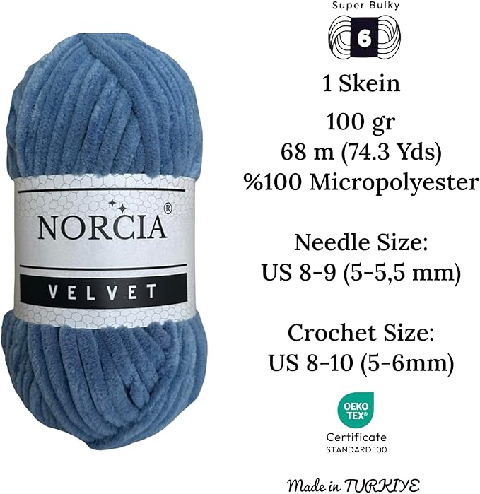 Soft Velvet Yarn Chenille Yarn for Crocheting Super Bulky 3x100g (3x75 yds) Baby Blanket Yarn for Knitting Amigurumi Yarn for Crochet Weaving Craft (Jean Blue, 3 Skeins)