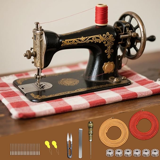 2 PCS Treadle Sewing Machine Belt, 72 Inch 3/16" Replacement Leather Belt with Hook for Singer/Jones Sewing Machine - 31 PCS Accessories Included