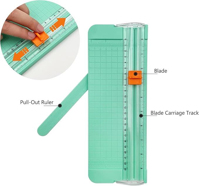 Paper Cutter, A4 Paper Trimmer with Security Safeguard & Side Ruler Portable Straight Edge Cutter for Scrapbooking Craft Paper, Photos, Label, Cardstock (Green)