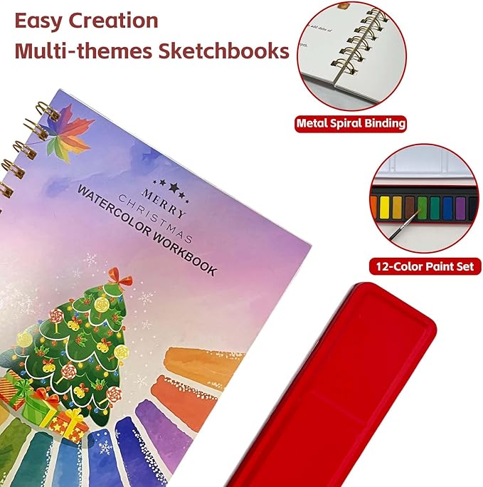 Watercolor Workbooks, Beginner Watercolor Painting Kit – 12 Colors Paint Set with Brush – Perfect for Gifting to Spark Creativity & Joy for Adults （Seaside）