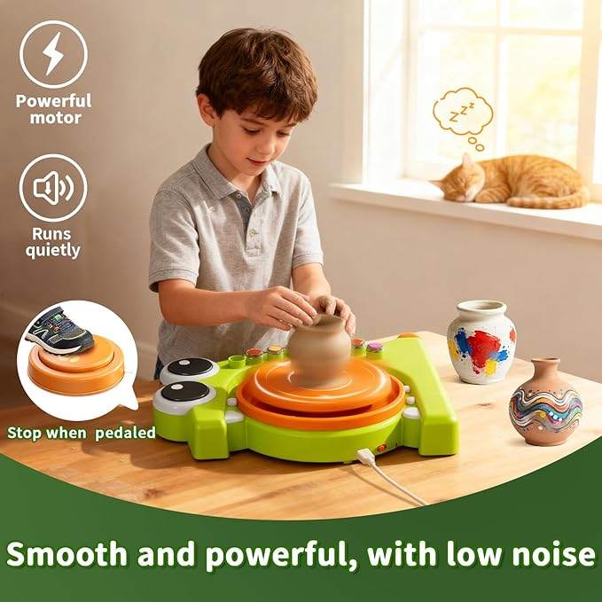 HAYXUN Dinosaur Pottery Wheel Kit for Kids – Arts & Crafts Kit Toys for Boys Girls, Variable Speed Pottery Wheel Tool Kit - Birthday, Christmas Gift for Kid Ages 6 7 8 9 10 11 12+
