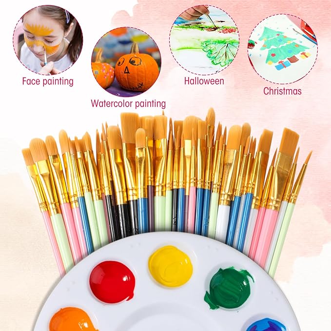 36 Sets Painting Brush Palette, 360 Bulk Paint Brushes and 36 Paint Palette Tray, Nylon Brush Head for Oil, Watercolor, Acrylic Painting, Rock Body Face Art, Party, Adult, Students