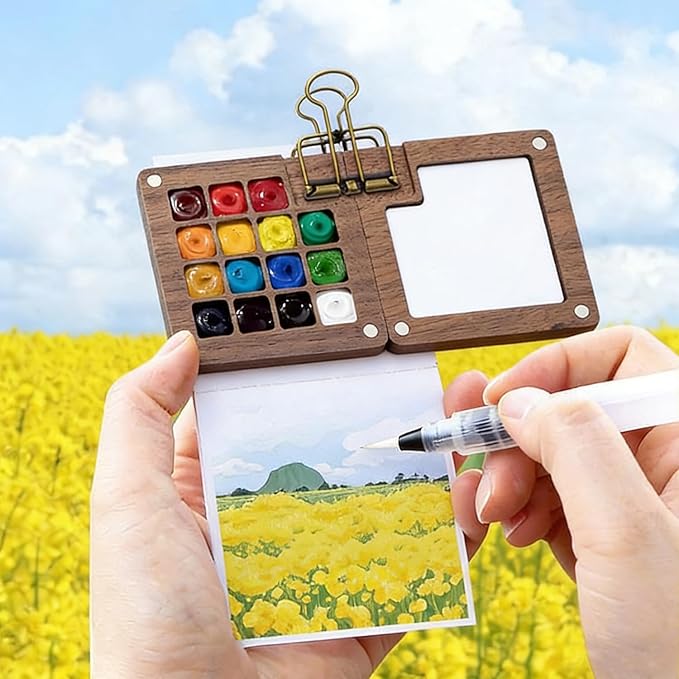 Tobios Watercolor Kit,Mini Watercolour Travel set, Portable Pocket Artist Travel Watercolor Palette (15-Grids)