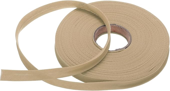 MECCANIXITY 1/2 Inch Single Fold Bias Tape Polyester Continuous Bulk Bias Tape for Sewing,Seaming Quilting Hemming Binding Crafts (Khaki 25 Yards)