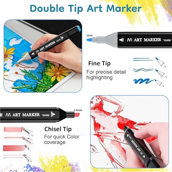 Alcohol Markers Set, 60 Colors Dual Tip Art Marker for Kids Sketching Adult Coloring, Permanent Drawing Marker with Case and Holders