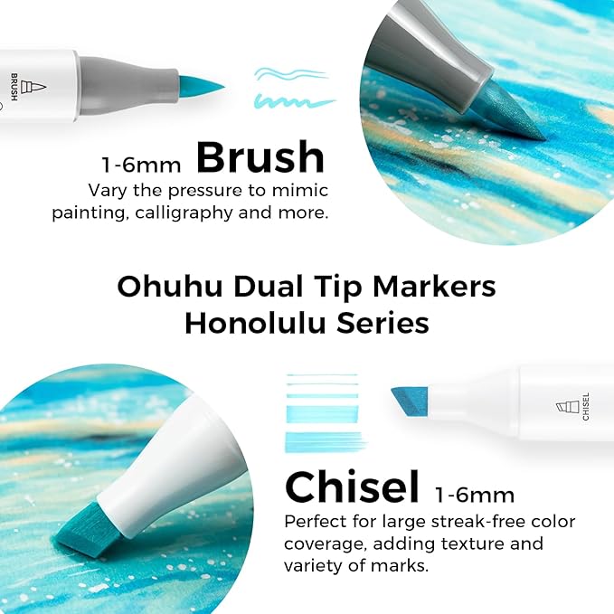 Ohuhu Pastel Alcohol Brush Markers- 48 Colors of Honolulu Blossoming- Alcohol Based Double Tipped Art Marker Set for Artist Adults Coloring Illustration- Brush & Chisel - Refillable - AP Certificated