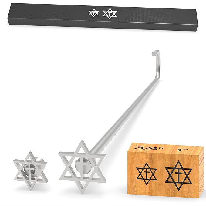 2Pcs Mini 3/4" & 1" Branding Irons, Star of David Cross Custom Wood Branding Iron Personalized for Wood Working, Leather Hats, Cowhide, BBQ & Bread Logo, Steak Branding Iron for Food (151#)