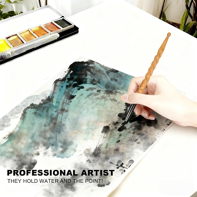 Round Watercolor Brush Size 4 - Professional Squirrel Hair Artist Brush for Watercolor, Acrylic & Gouache - Features a Hand-Carved Spiral Handle for Precision Detail and Small Washes