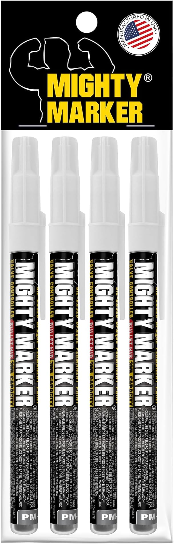 PM-92 Extra Fine Paint Marker, 4 Bonus Tips, 1.0 mm Tip, Xylene Based, Waterproof, Permanent, Valve Action, Manufactured in USA, White 4 Pack