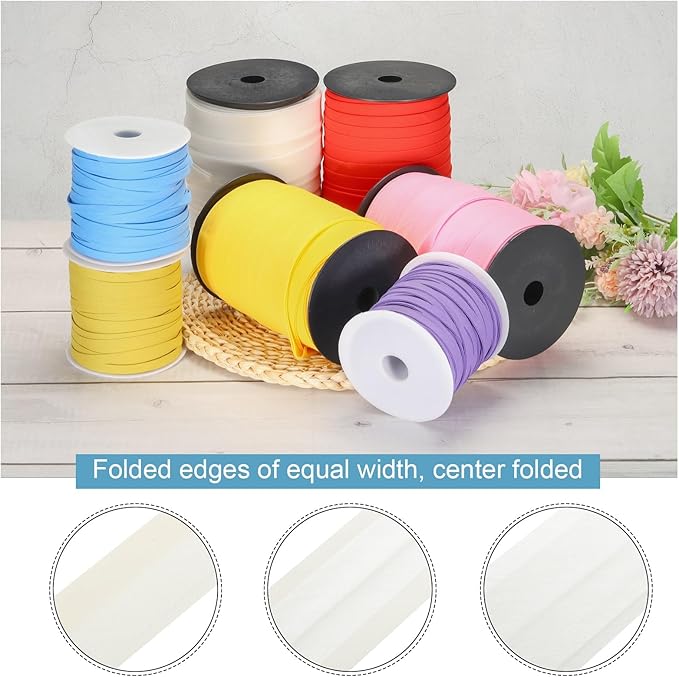 MECCANIXITY 1 Inch Double Fold Bias Tape Polyester Continuous Bulk Bias Tape for Sewing,Seaming Quilting Hemming Binding Crafts (Beige White 55 Yards)