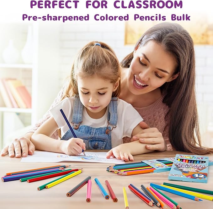 Premium Colored Pencils, Soft Core, 288 Count (Pack of 24), 12 Colors Pre-sharpened Color Pencils Bulk, Back to School Supplies, Classroom Prizes (24)