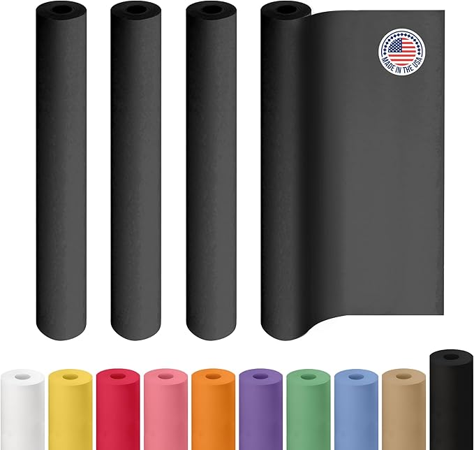 Black Kraft Paper Rolls 36" x 2160" (180 feet), Pack of 4 - USA-Made Quality Black Paper 50lb Thickness for Packing, Shipping, Crafts/Arts - 100% Recyclable Natural Wrap Material by IDL Packaging