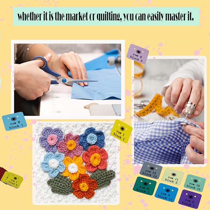 Cowenhey Quilt Block Row Markers, 1-12 Rows 144Pcs with Storage Box, Sewing Marking Tools Innovative Sewing and Quilting Notions, Paper Cardstock with Holes