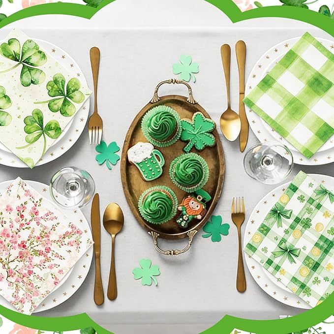 20 Pcs 10''x10'' St. Patrick's Day Quilting Fabric Square Bundle Watercolor Irish Precuts Quiltted Fabric Shamrock Lucky Clover Printed Patchwork Supplies for Patchwork DIY Sewing Craft
