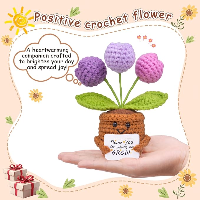 Positive Crochet Tulip Flower, Handmade Emotional Support Knitted Tulip Flowers Inspirational Gift for Women - Thank You, Appreciation, Positive Gift for Teacher, Mom, Friend, Coworker