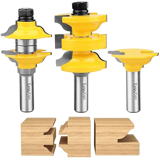 Exqutoo 1/2 Inch Shank 3 Piece Router Extension Tenon Drill Bit Set for Entry Door Rails and Door Frame Wood Milling Cutter Door
