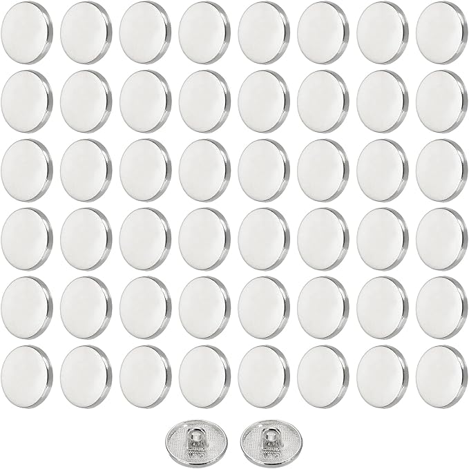 HARFINGTON 50pcs 24L Metal Round Flat Sewing Buttons 15mm Alloy Shank Craft Replacement Button for Men Women Suit Woolen Coat Shirt Trousers Sewing Crafts, Silver Tone