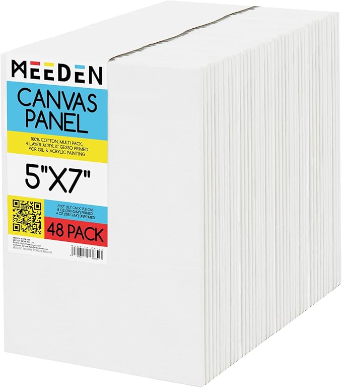 MEEDEN 48-Pack 100% Cotton Canvas Boards for Painting - 5x7'' Blank Canvas Panels for Oil & Acrylic Painting, Ready to Paint Art Supplies for Professional Artists, Students