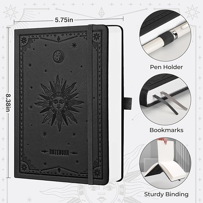 EMSHOI A5 Graph Paper Notebook - 320 Pages, 100gsm Thick Leather Hardcover, Square Grid Journal for Math, Engineering, Writing & Graphing, School, Work, Portable 5.75"x8.38" Size, Black