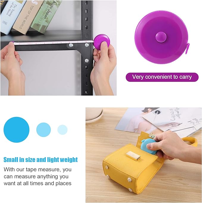 Tape Measures Retractable, Fabric Measuring Tape, 60 Inch Small Sewing Tape Measure for Craft Nursing Medical Travel(3 Pack/Black Purple Sky Blue)