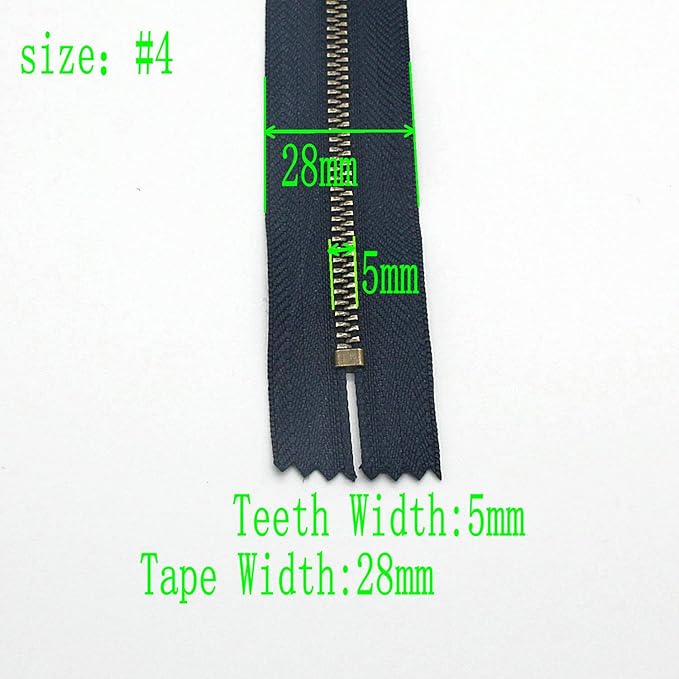 #4 20cm Metal Zipper for Jeans 8" Antique Brass Zipper Navy 8 inch Close End Jeans Zippers for Sewing Crafts Bag Pocket Pack of 6 pcs Leekayer