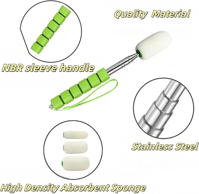 42" Sponge on a Stick for Pottery, 6 Detachable Sponge Heads, Telescoping Ceramic Tool for Removing Water & Shaping Tall/Narrow Vessels, Green Artist Pottery Tool (2 Stick)