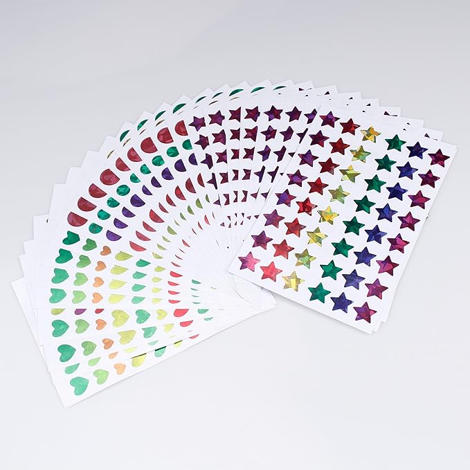 1710 Pcs Holographic Rainbow Stickers Sparkly Small Star Sticker, Varying Sizes Heart and Round Shaped for Kids Reward, Behavior Chart, Student Journal Decoration and School Classroom Teacher