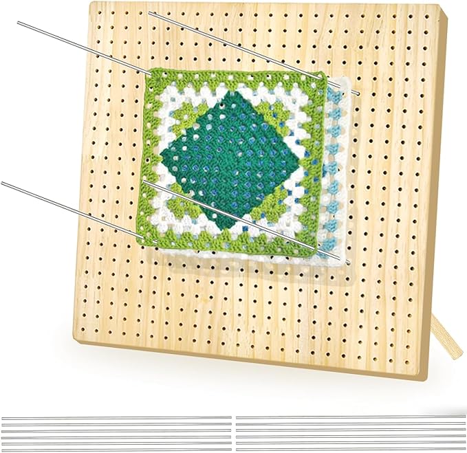 HAND U JOURNEY 12 Inch Large Size Premium Wooden Crochet Blocking Board - Complete Crochet Accessories Set with 12 Steel Pins - Ideal for Knitting, Granny Squares, and Projects
