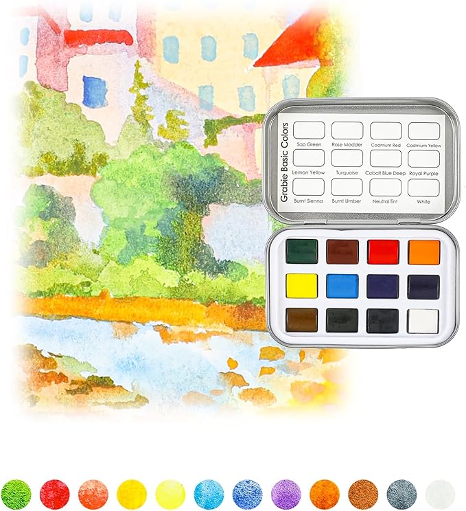 Grabie Pocket Watercolor Set,60 Colors Travel Watercolor Paint Bulk, Art Supplies for Painting, Great Watercolor Set for Artists, Amateur Hobbyists and Painting