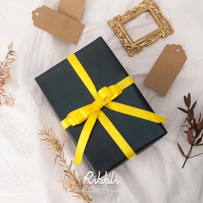 Ribbli Maize Yellow Satin Ribbon Double Faced Satin 1/2 inch x Continuous 50 Yards-Yellow Ribbon for Gift Wrapping Crafts Wedding Decoration Bows Bouquet Floral Arrangement