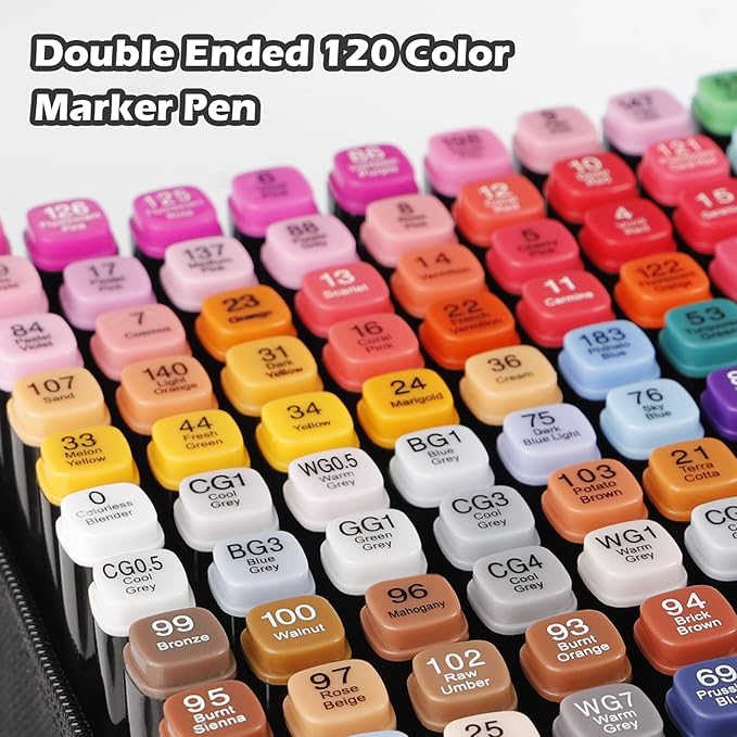 ABEIER 120 Colors Alcohol Markers Set, Dual Tips Blender Art Markers for Drawing, Permanent Sketch Marker for Kids adult coloring, Alcohol Based Marker, Adults Coloring and Artist Illustration.
