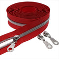 #5 Silver Metallic Nylon Coil Zippers by Yard Bulk Coil Zipper Roll 10 Yards with 25pcs Silver Pull for DIY Sewing Craft Bag(Red) YIGUANXIN