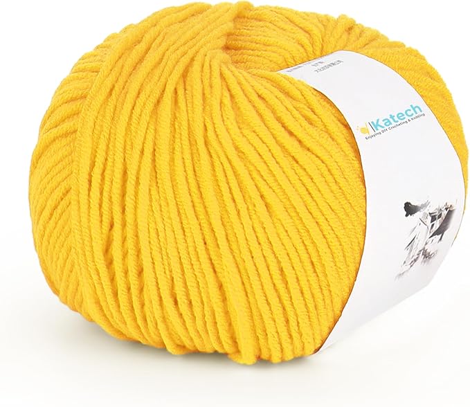 Katech Cotton Yarn for Crocheting-55% Cotton 45% Acrylic-4 Medium (Worsted)-Super Soft Milk Cotton Yarn-Great Crochet and Knitting Starter Kit for Colorful Craft（Yellow）