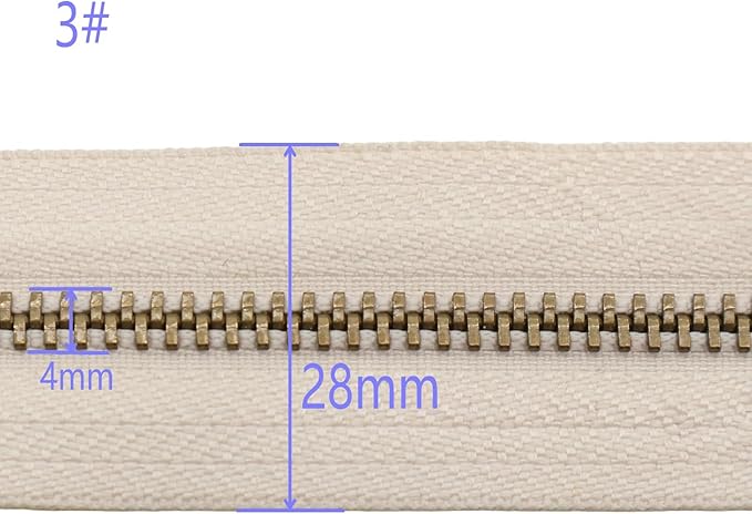 Leekayer 3# Jeans Zipper 10 Inch Antique Brass Metal Zipper 25.4cm Close End Zippers 6pcs,(Beige-Brass)