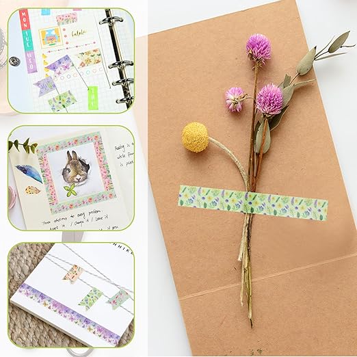 Benvo 12 Rolls Floral Washi Tape 15 mm Wide Flower Masking Tape Decorative Paper Tape for Journals, Scrapbooks,Vision Boards, Planners, Envelope DIY(5m Long Each Roll, 12 Flowers Pattern A)