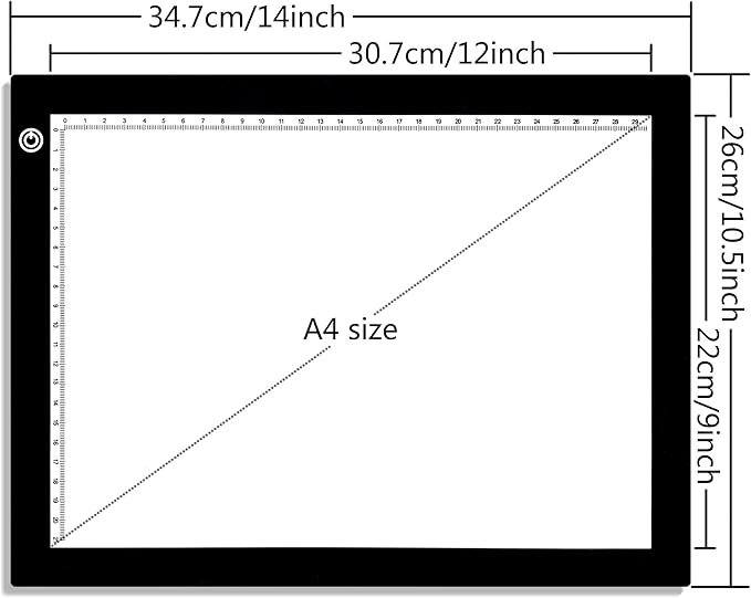 Big Sale ! A4 LED Light Box for Tracing, 60 LEDs Light Pad with Scale Ultra-Thin Continuously Brightness Adjustment USB LED Copy Board for Tracing, Tattoo Drawing or X-ray Viewing.