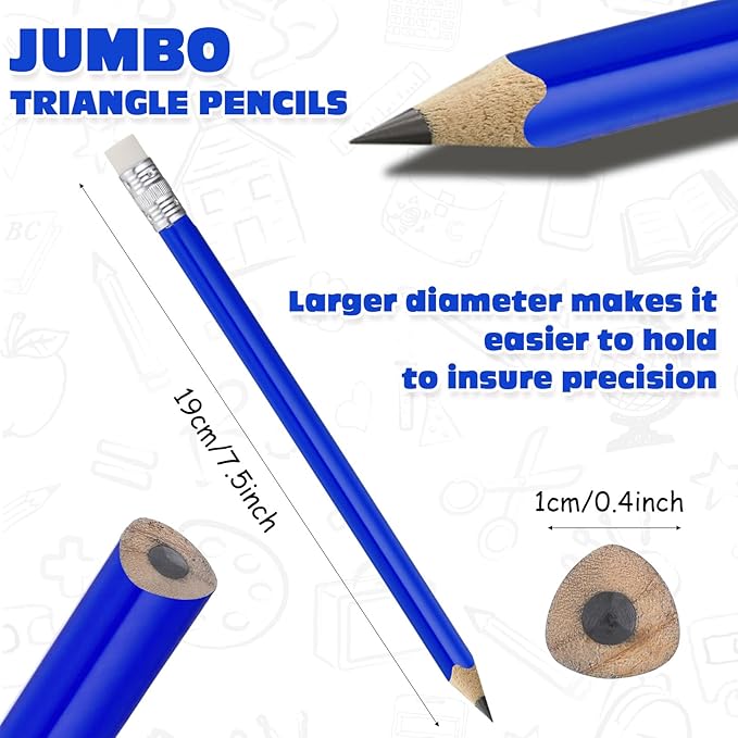 Fainne 102 Pcs Bulk Thick Jumbo Graphite Pencils Set 96 Fat Giant Large Pencils and 6 Sharpeners Enhanced Grip for Art Drafting Writing Drawing Office and Home Use(Blue,Triangle)