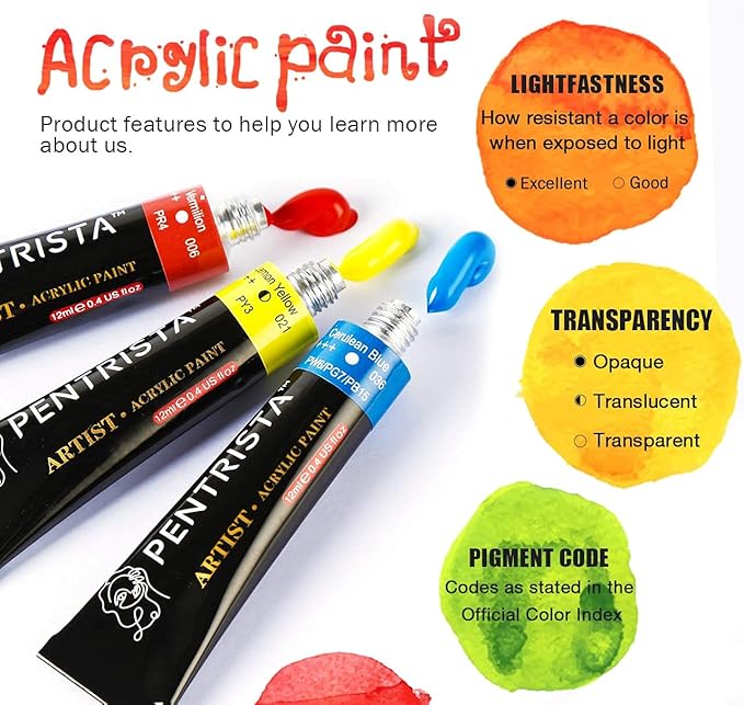Heavy Body Acrylic Paint Sets, 12 Colors 12ml/0.41 fl.oz Art Paint Tubes with 3pcs Brush + Palette,Non-Toxic Artist Acrylic Paints for Adults,Beginners on Canvas Rocks Wood Fabric Craft