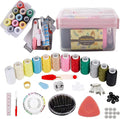 Sewing Kit for Adults & Beginners - Portable Travel Hand Sewing Supplies with Case, Thread, Needles, Scissors - Complete Basic Starter Set (Pink)