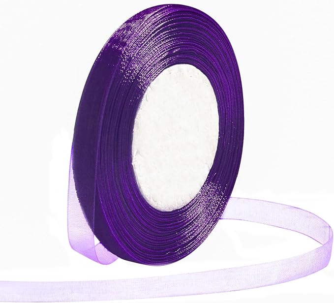 Purple Ribbon for Gift Wrapping 3/8 inch Sheer Organza Ribbon for Flower Bouquet Tulle Chiffon Ribbons for Wedding Invitations Christmas Halloween Decorations Crafts 50 Yards