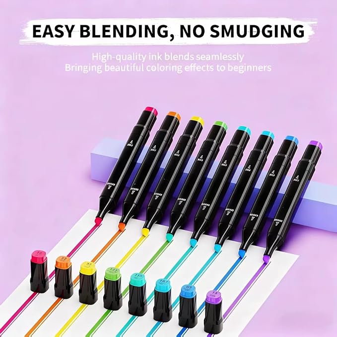 Alcohol Art Markers, 24 Colors Fine & Chisel Dual Tip Marker Set with Case, Permanent Art Markers for Adults Sketching Painting Drawing and Coloring